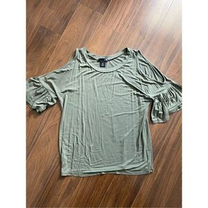 Aqua S olive green cold shoulder ruffle short sleeve blouse